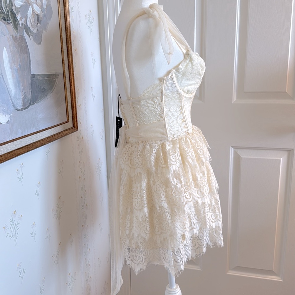 Widow DK Lace Mini Dress Beige - Picture 5 of 6